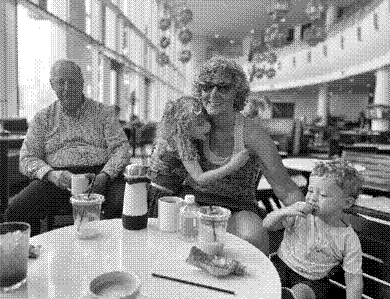 Family lounge time over coffee, juice, and snacks.