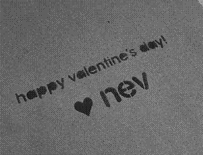 “Happy Valentine’s day!” and “Nev” stamped on a pink slip with a heart.