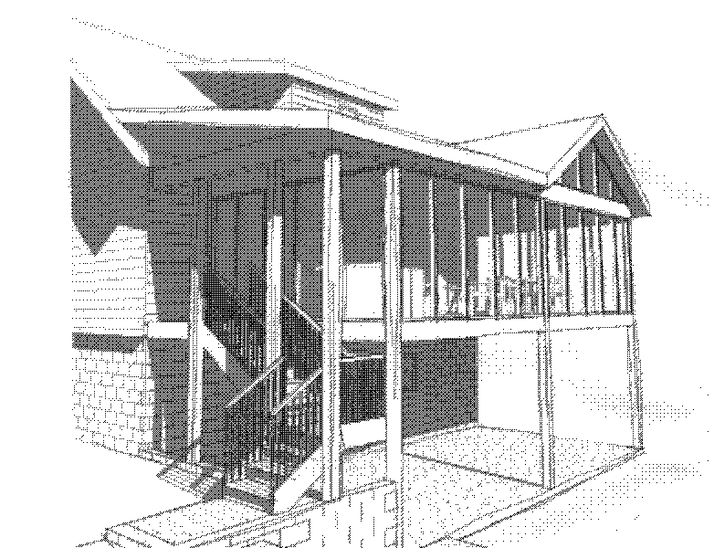 Architectural sketch of a screened porch and elevated deck addition.